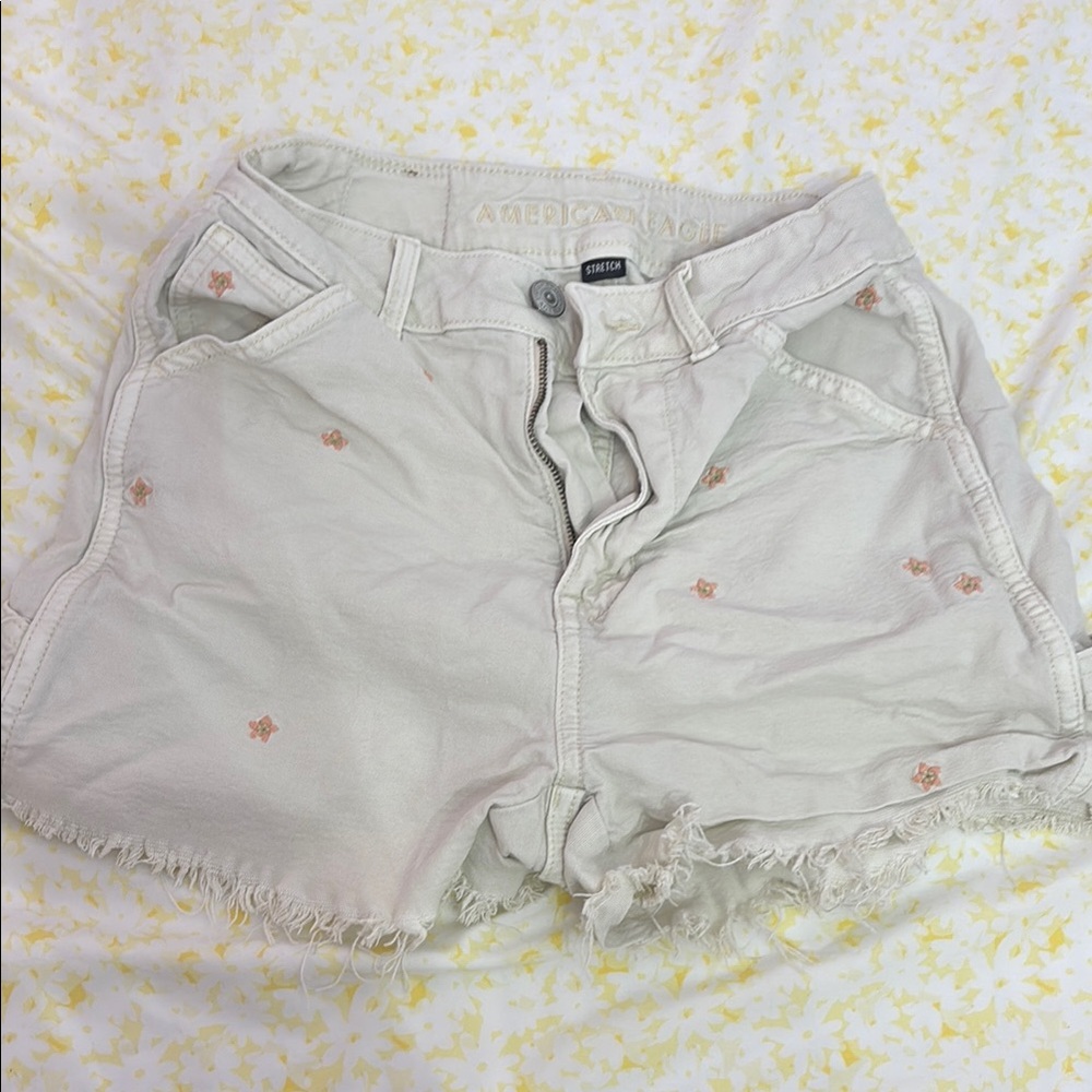 American Eagle Outfitters Cream Jean Shorts Frayed Hem